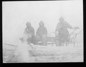 Image of Three White men on sledge